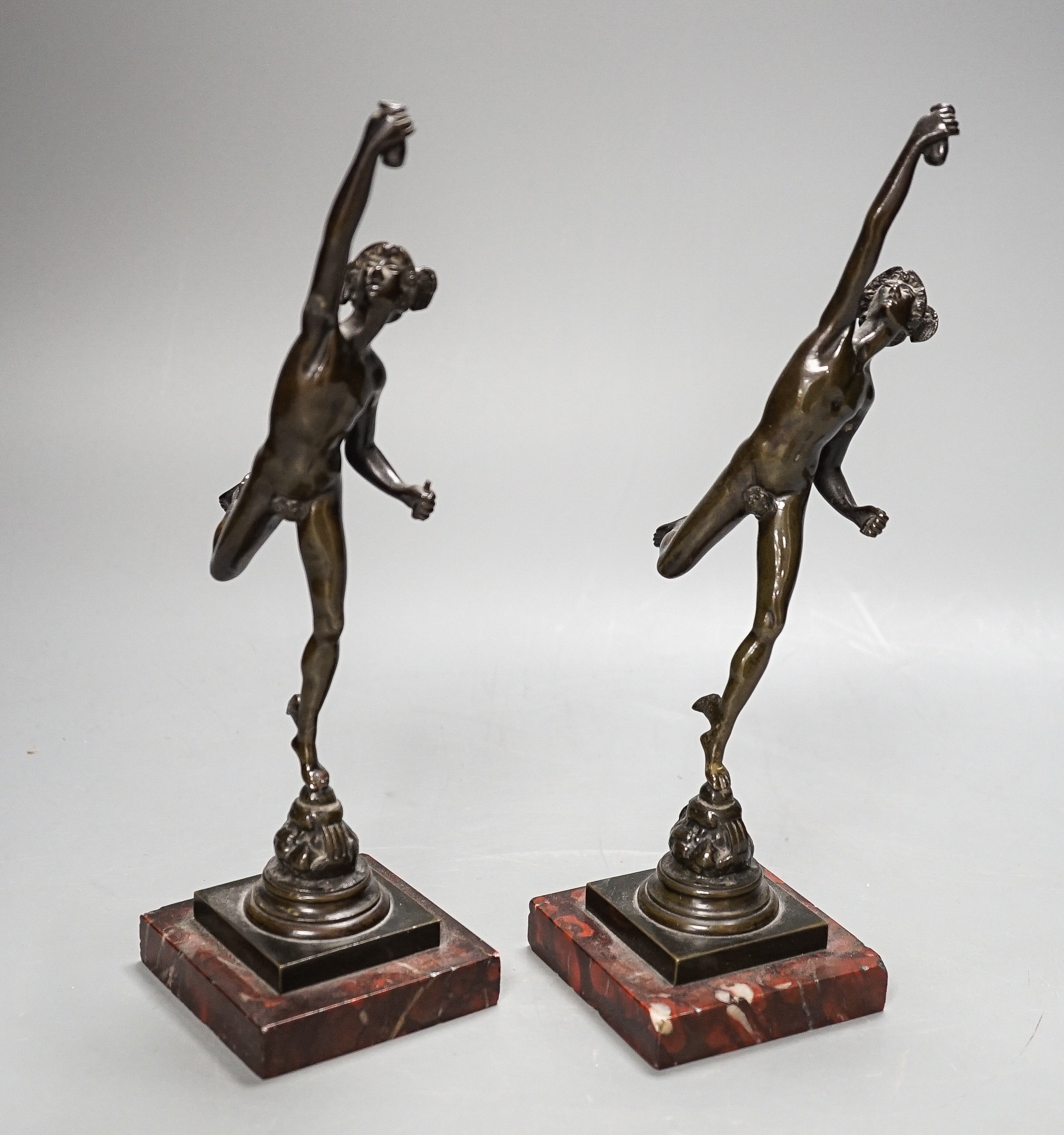 Two 19th century Grand Tour souvenir bronze figures of Mercury, 23 cms high.